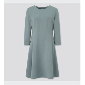 Uniqlo 3/4 Sleeve Stretchy Ponte Knit Fit & Flare Dress XL Sage Green Comfort